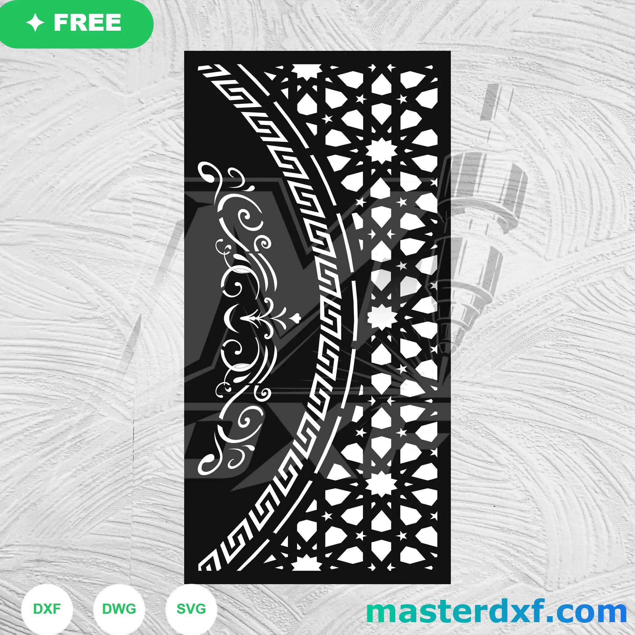 Split Geometric Islamic Star and Classical Scroll Partition DXF File